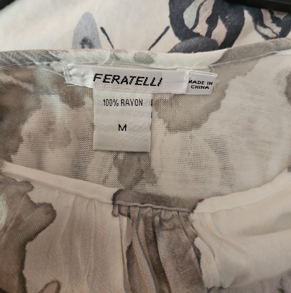 Feratelli Women's Cream and Gray Printed Rayon Blouse